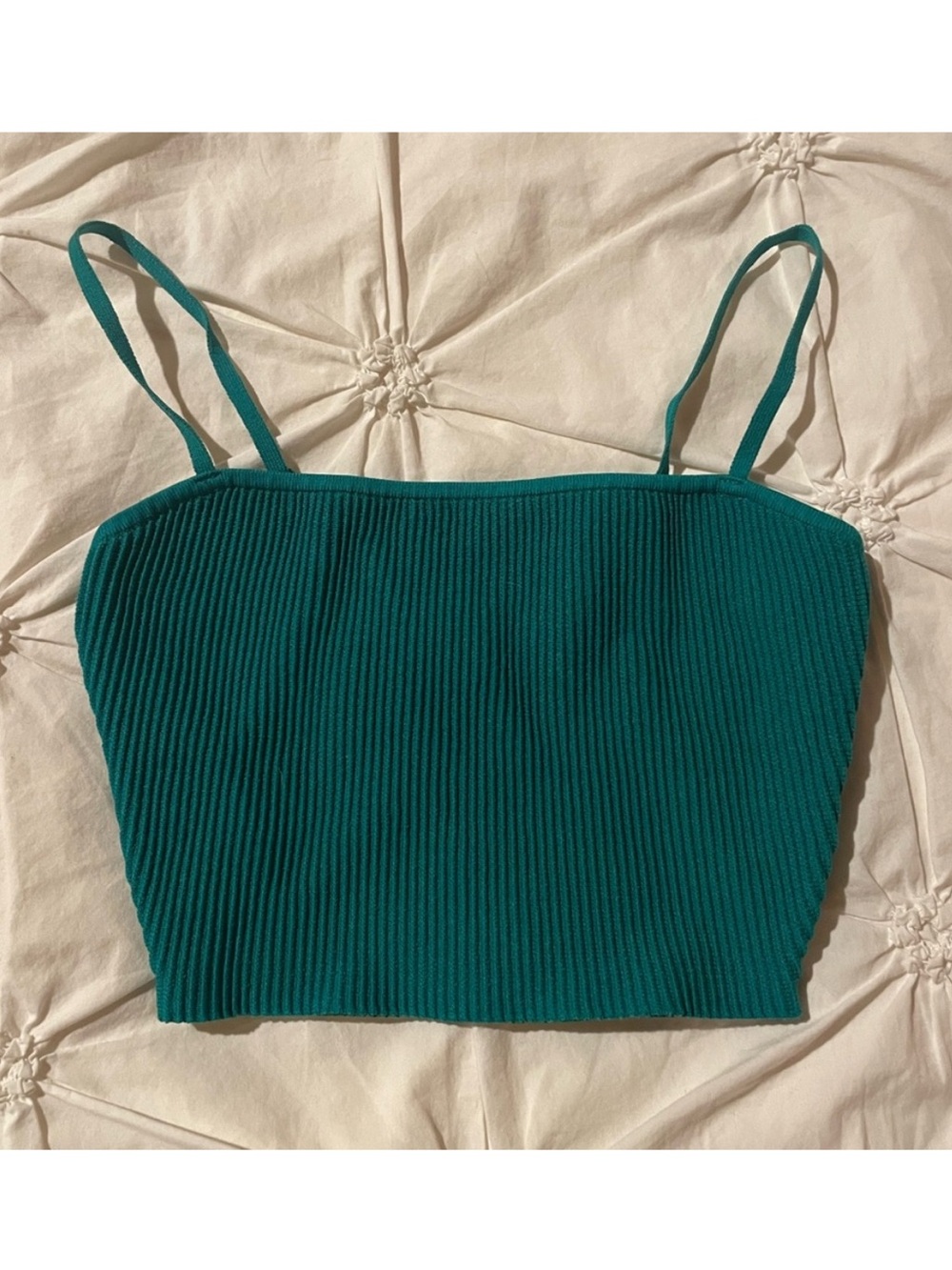 Aritzia Babaton Teal Ribbed Spaghetti-Strap Crop Camisole